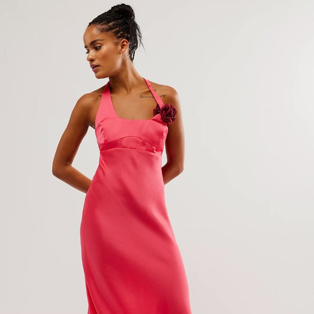 Free People Happy Hour Midi Slip Strawberry Spritz XL